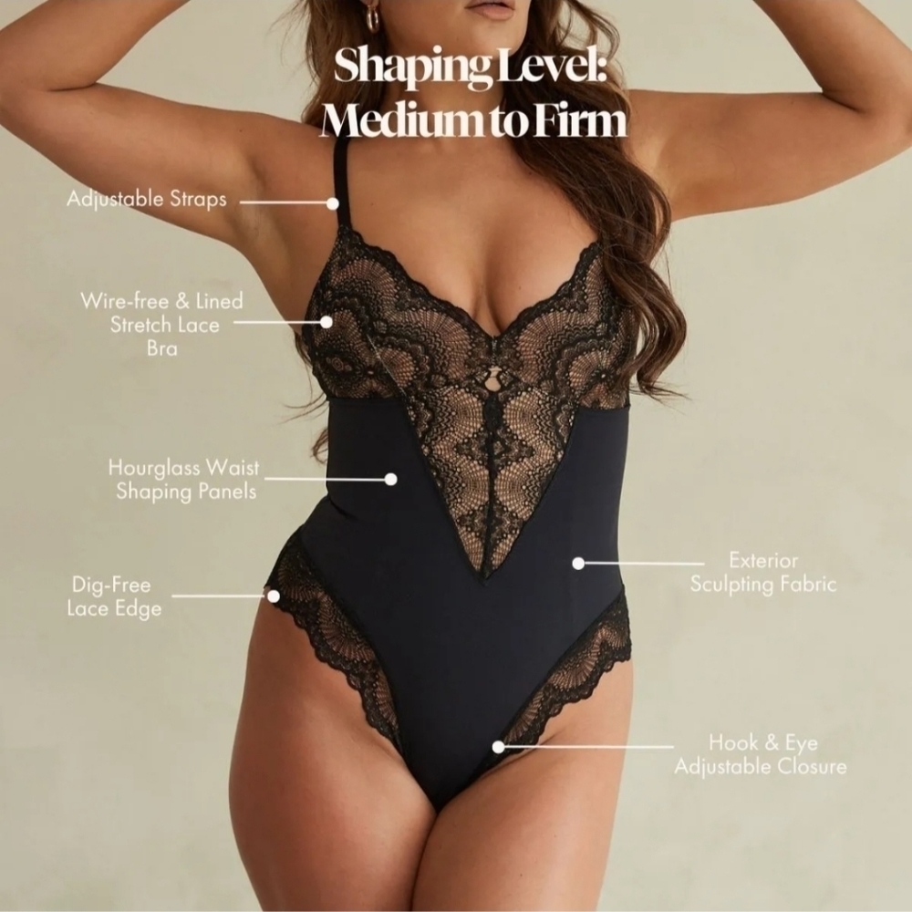 Pinsy Sculpting Lace Shapesuit Shapewear Bodysuit Size Extra Large Black NWT - Picture 2 of 5